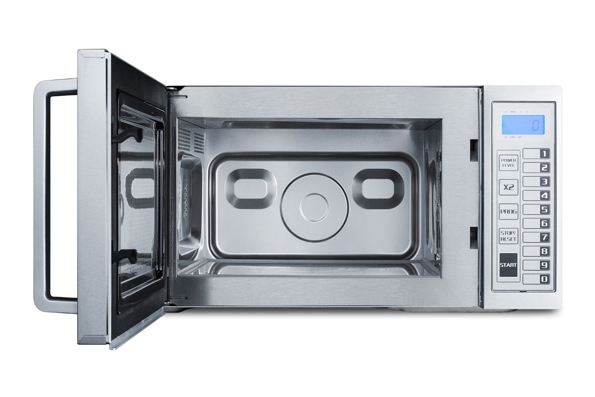 1000W microwave with stainless steel exterior and interior